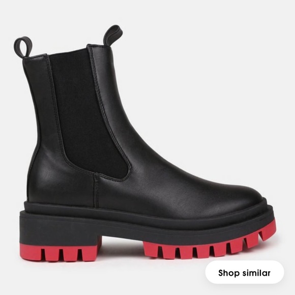 Missguided Shoes - New In Box Contrast Sole Chunky Chelsea Ankle Boots In Black/Red Soles